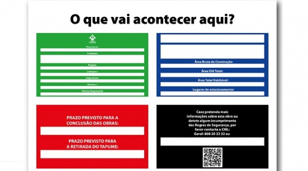 Placa informativa de ocupao da via pblica e aviso de licenciamento de loteamento